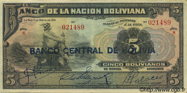 5 Bolivianos BOLIVIA  1929 P.113 VF