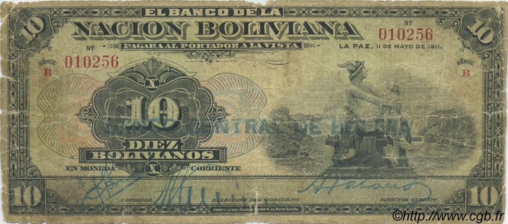 10 Bolivianos BOLIVIA  1929 P.114 q.B