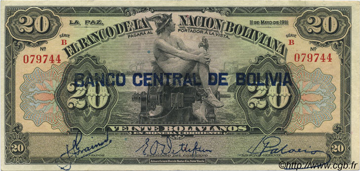 20 Bolivianos BOLIVIA  1929 P.115 q.SPL