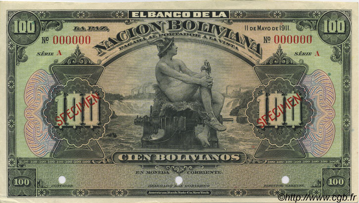 100 Bolivianos Spécimen BOLIVIA  1929 P.117s UNC-