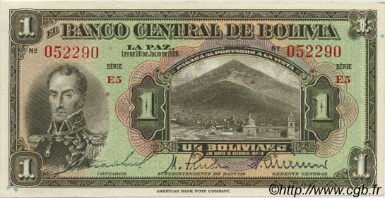 1 Boliviano BOLIVIEN  1928 P.118a fST