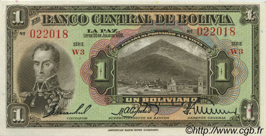 1 Boliviano BOLIVIA  1928 P.118a SC+