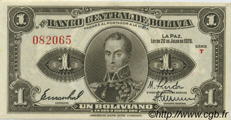 1 Boliviano BOLIVIA  1928 P.119a AU-