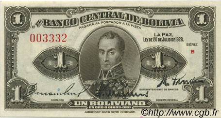 1 Boliviano BOLIVIA  1928 P.119a SC+