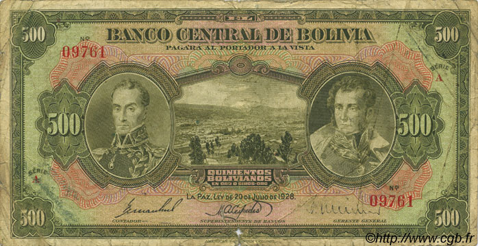 500 Bolivianos BOLIVIA  1928 P.126b G