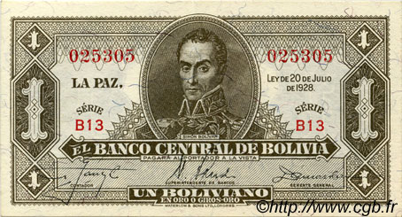 1 Boliviano BOLIVIA  1928 P.128a SC