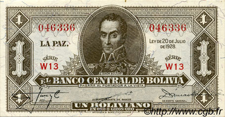 1 Boliviano BOLIVIEN  1928 P.128a ST