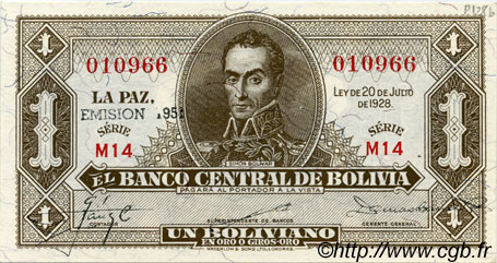 1 Boliviano BOLIVIA  1928 P.128b UNC