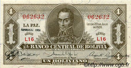 1 Boliviano BOLIVIEN  1928 P.128c ST