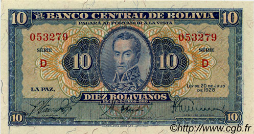 10 Bolivianos BOLIVIEN  1928 P.130 ST