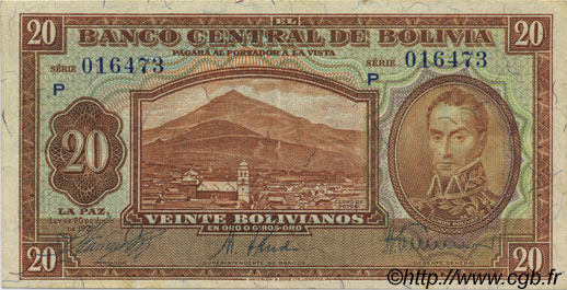 20 Bolivianos BOLIVIEN  1928 P.131 VZ