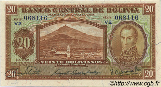 20 Bolivianos BOLIVIA  1928 P.131 FDC