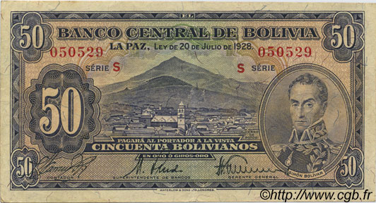 50 Bolivianos BOLIVIEN  1928 P.132 VZ