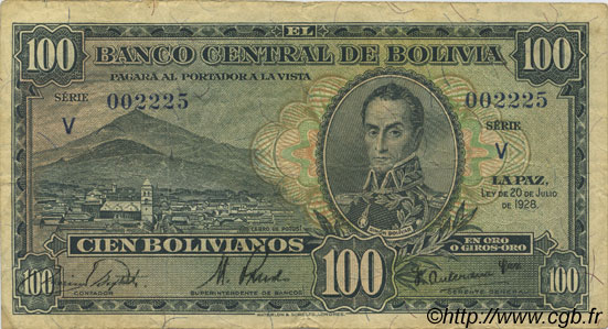 100 Bolivianos BOLIVIA  1928 P.133 VF