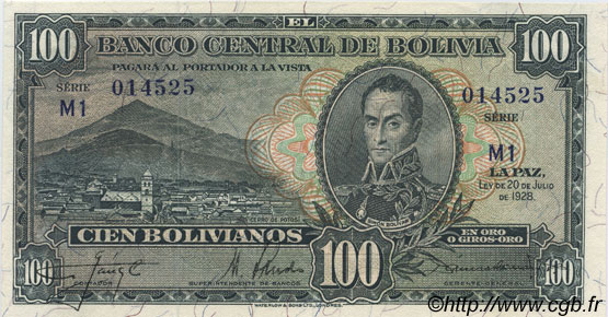 100 Bolivianos BOLIVIA  1928 P.133 AU