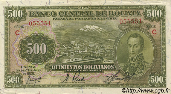 500 Bolivianos BOLIVIEN  1928 P.134 VZ+