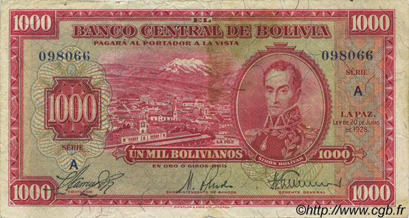1000 Bolivianos BOLIVIA  1928 P.135 MBC