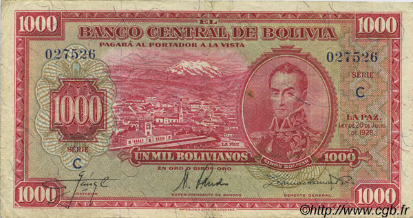 1000 Bolivianos BOLIVIA  1928 P.135 MBC+
