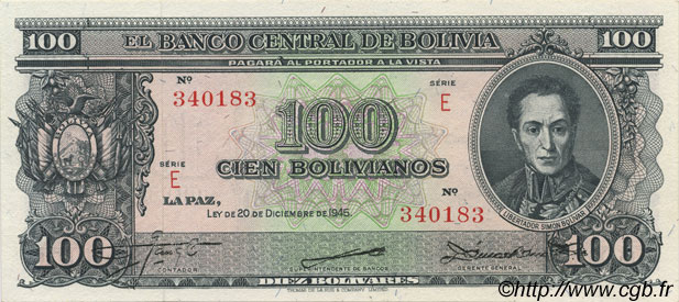 100 Bolivianos BOLIVIA  1945 P.142 FDC