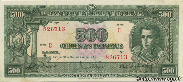 500 Bolivianos BOLIVIA  1945 P.143 AU-