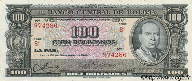 100 Bolivianos BOLIVIA  1945 P.147 AU