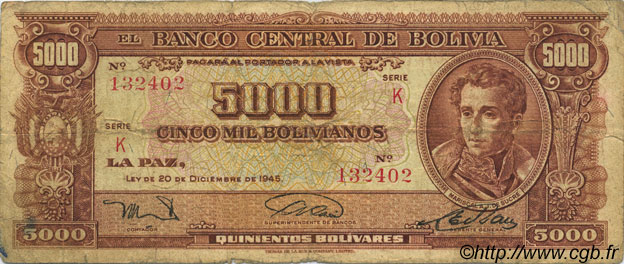 5000 Bolivianos BOLIVIE  1945 P.150 B