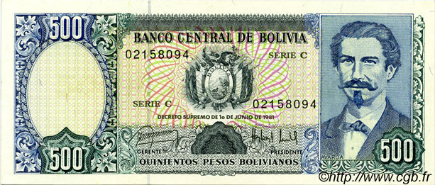 500 Pesos Bolivianos BOLIVIEN  1981 P.166a fST+