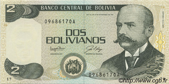 2 Bolivianos BOLIVIA  1987 P.202a UNC