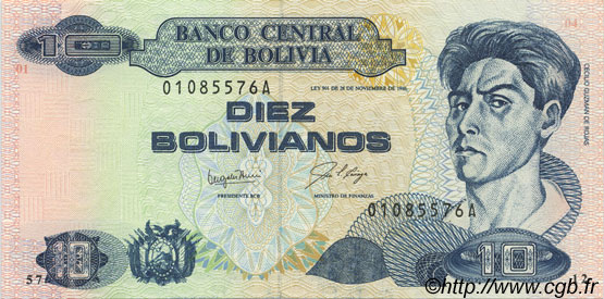 10 Bolivianos BOLIVIA  1987 P.204a FDC