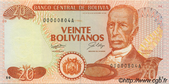 20 Bolivianos BOLIVIA  1987 P.205a UNC