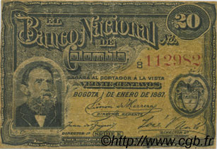 20 Centavos - 2 Reales COLOMBIA  1887 P.189 MB