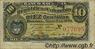 10 Centavos COLOMBIA  1888 P.211 F
