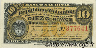 10 Centavos - 1 Real COLOMBIA  1893 P.221 UNC