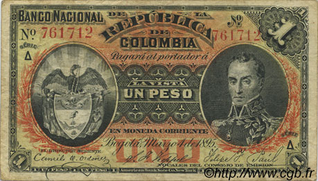 1 Peso KOLUMBIEN  1895 P.234 fSS