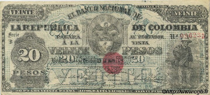 20 Pesos COLOMBIA  1900 P.276a XF