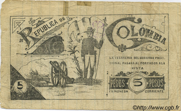 5 Pesos KOLUMBIEN  1900 P.295B S