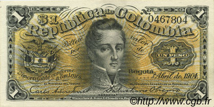 1 Peso COLOMBIA  1904 P.309 FDC