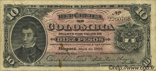 10 Pesos COLOMBIA  1904 P.312 MB