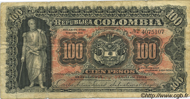 100 Pesos KOLUMBIEN  1904 P.315 S