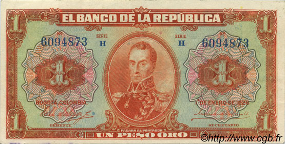 1 Peso Oro COLOMBIA  1953 P.371 XF