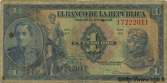 1 Peso Oro COLOMBIA  1950 P.380f G