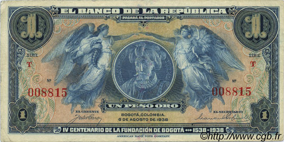 1 Peso Oro KOLUMBIEN  1938 P.385 SS