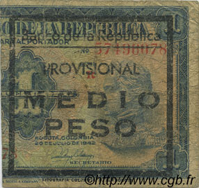 1/2 Peso COLOMBIA  1946 P.397a F
