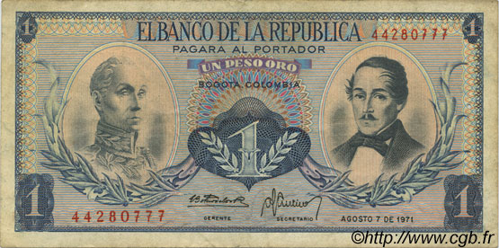 1 Peso Oro KOLUMBIEN  1971 P.404e SS