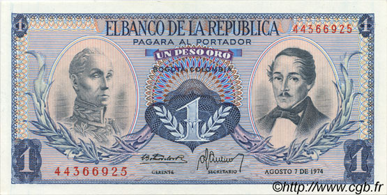 1 Peso Oro COLOMBIA  1974 P.404e UNC