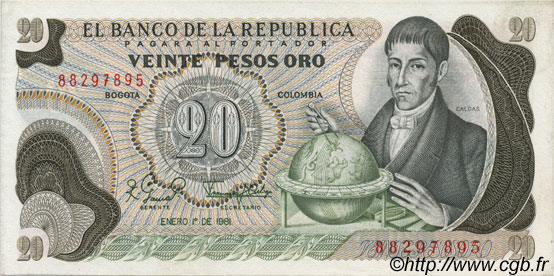 20 Pesos Oro COLOMBIA  1981 P.409d UNC