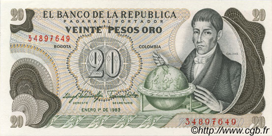 20 Pesos Oro KOLUMBIEN  1983 P.409d ST
