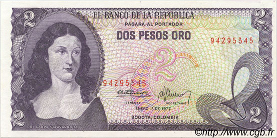 2 Pesos Oro KOLUMBIEN  1977 P.413b fST+