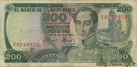 200 Pesos Oro KOLUMBIEN  1974 P.417a S