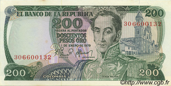 200 Pesos Oro COLOMBIA  1979 P.419 AU+